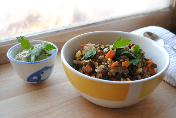 Ginger Lentil Soup with Eggplant Purée