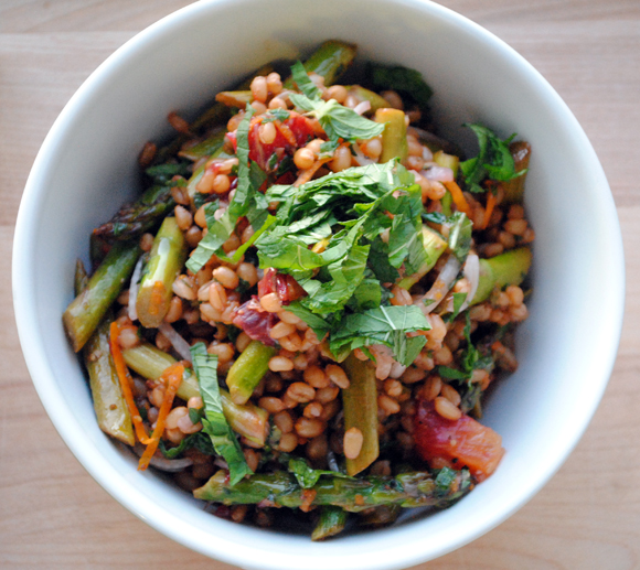 Wheatberry Salad with Mint, Roast Asparagus, and Blood Oranges