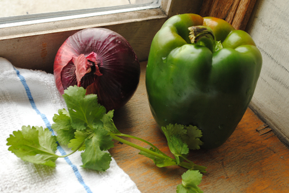 Red onion, Green Bell Pepper, and Cilantro Red onion, Green Bell Pepper, and Cilantro