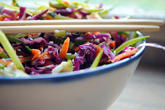Shredded Red Cabbage and Snow Pea Salad