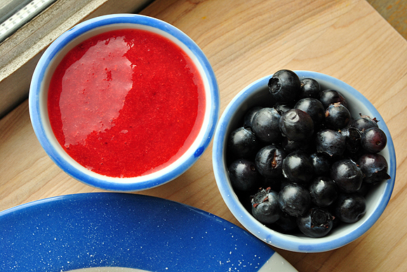Strawberry Puree and Blueberries
