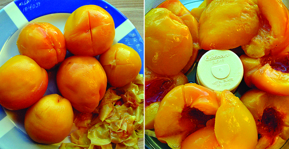 Skinless peaches before being puréed Skinless peaches before being puréed