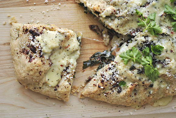 Rustic Kale and Chanterelle Pie with Creamy Parmesan Cheese sauce